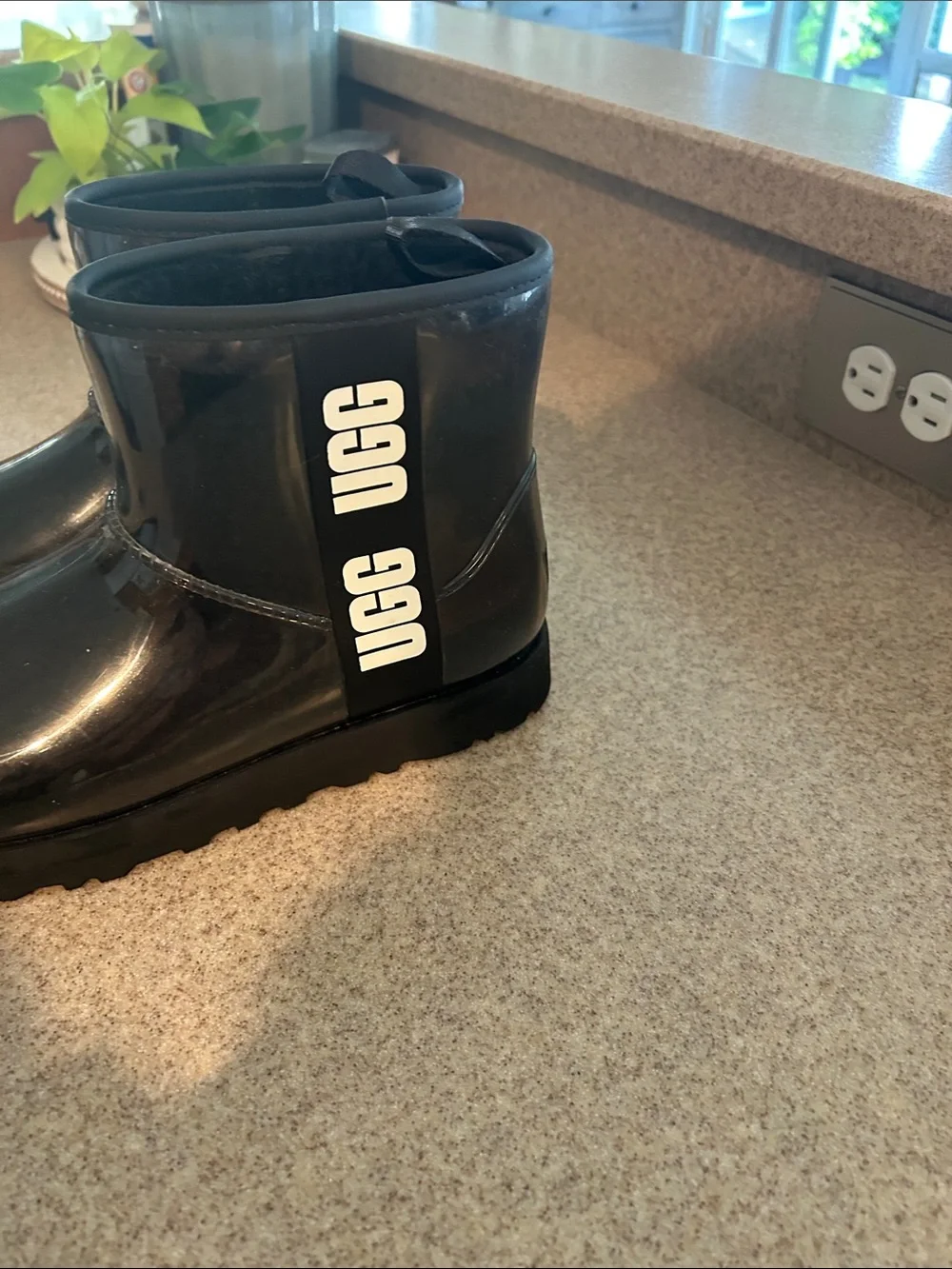 UGG Women’s Black Glossy Rain Boots with White Logo